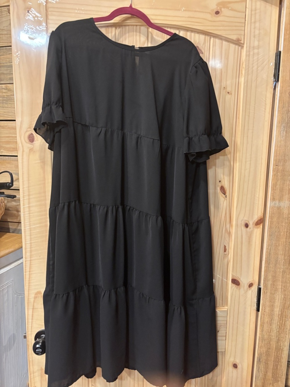 Black Tiered Flutter Sleeve Dress